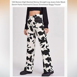 Women's Black and White Cow Print Pants